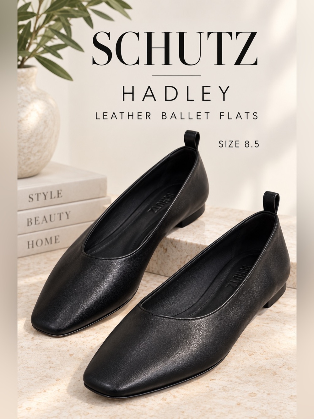 Schutz Hadley Leather Ballet Flats Black Size 8.5